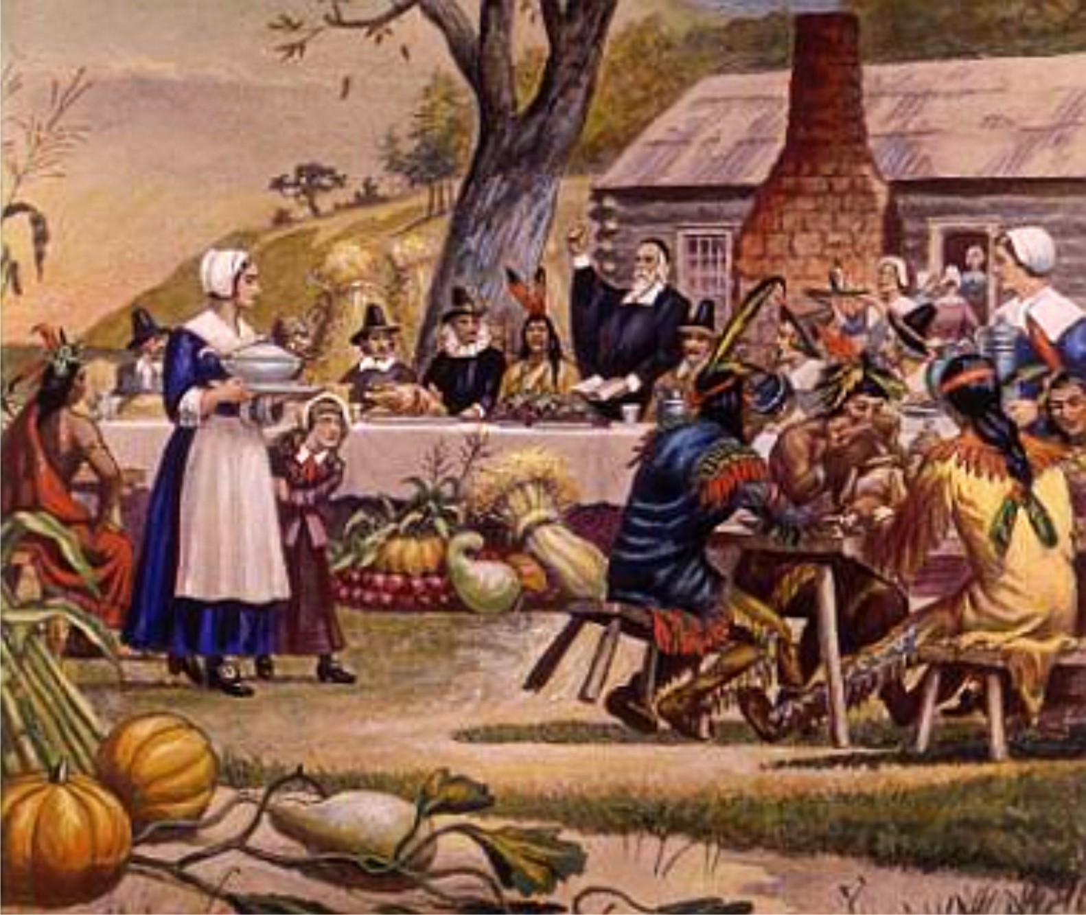 День Благодарения Америка 1621. День Благодарения индейцы и Колонисты. Первые поселенцы Америки 1621. Пилигримы день Благодарения.